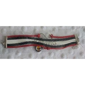 Chicago Blackhawks Bracelet New Leather Charms Multi Strand Handmade Game Day